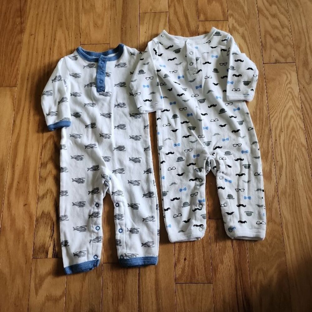 2 HB Romper Boys Size 3-6M‎ White One-Piece Playful Snap Legs Cute Infant